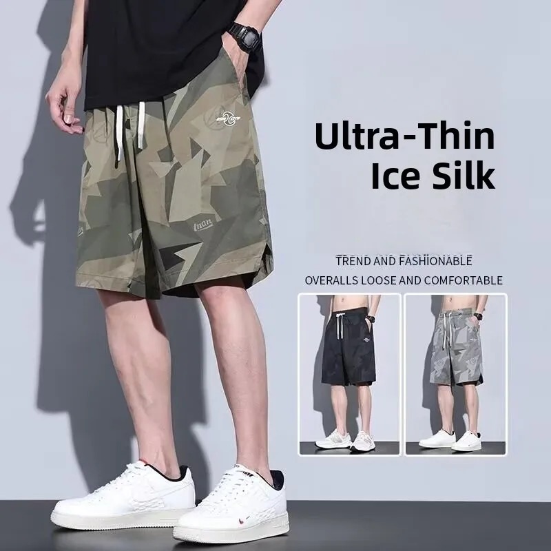 

Men's Summer Thin Qui Dry Beach Pants Loose Camouflage orts Straight Leg Casual Five-Quarter Length Faionable Sportswear