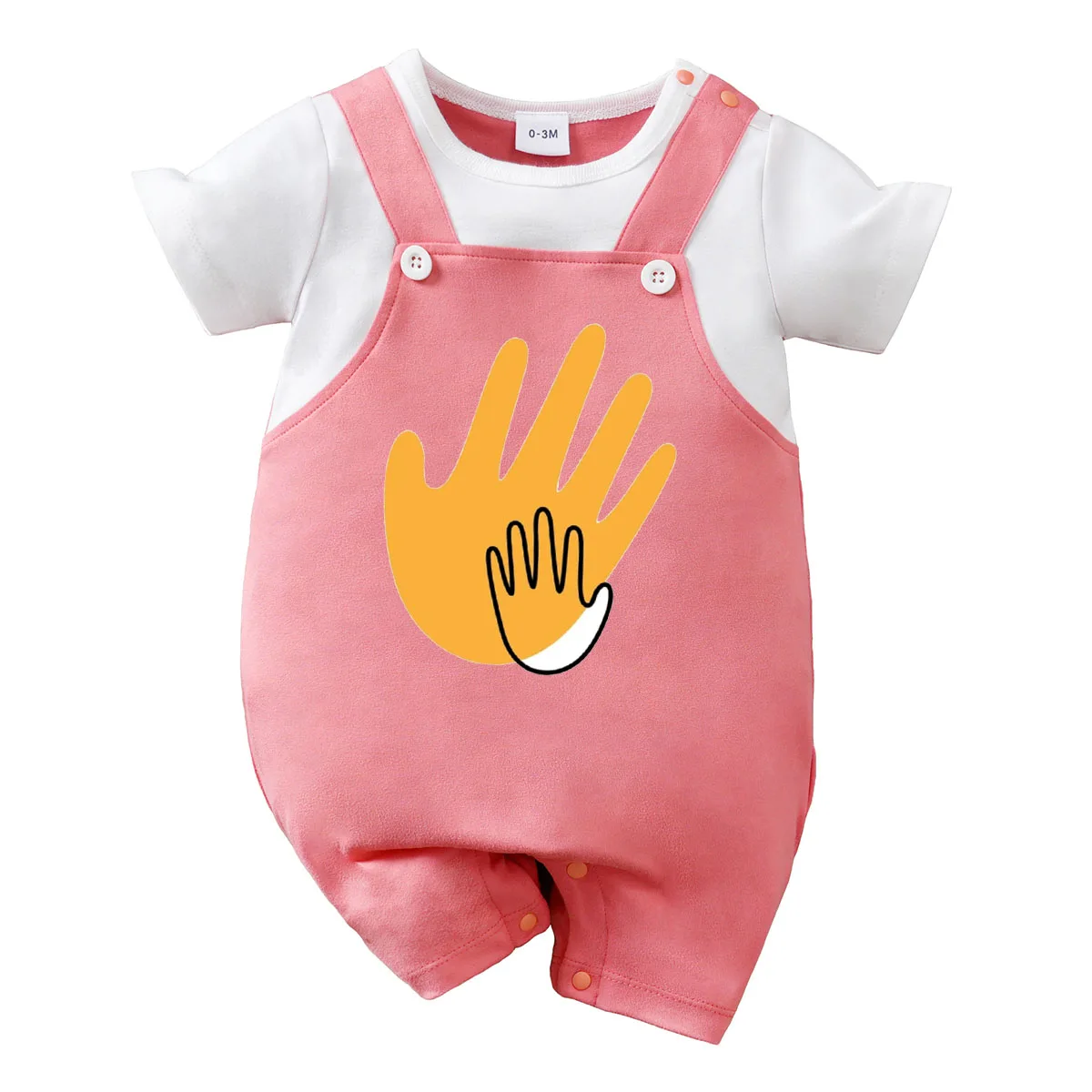 

IURNXB Baby Romper Boy Girl Short Sleeve Newborn Child Hand in Parent Hand Print Overalls Jumpsuit Infant Onepiece Outfit 0-18M