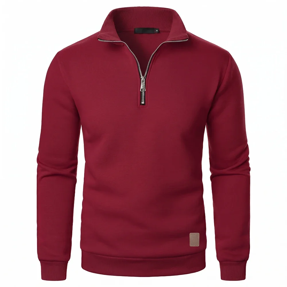 Autumn Winter Men's Half Zip Pullover Sweatshirts Casual Stand Collar Solid Color Sweaters High Quality Fashion Male Basic Tops