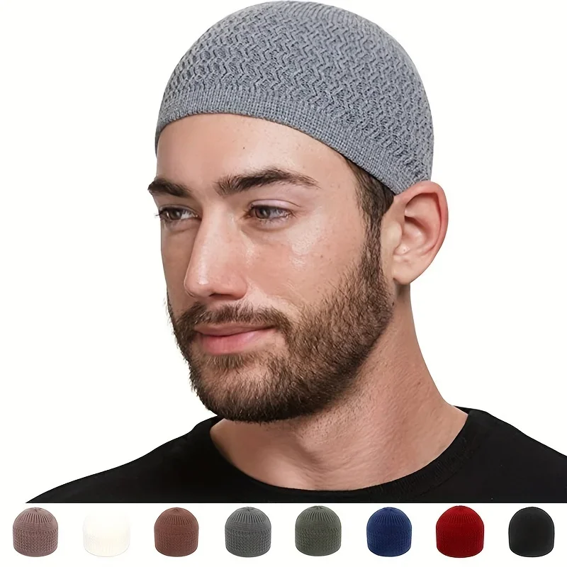 Solid Color Wave Jacquard Hoodies Done Warm Knitted Hat Muslim Hat Winter Unisex Breathable Comfortable and Soft Brimless Beaks