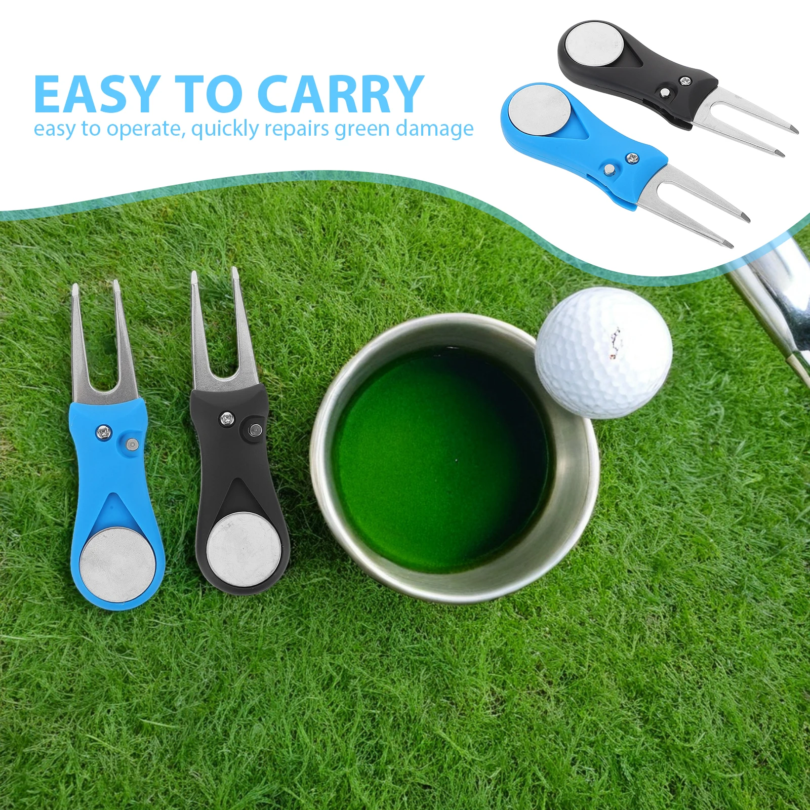 2 قطعة أداة ديفوت معدنية جولف الأخضر إصلاح شوكة الدقة العشب الاختراق تصميم قابل للطي لصيانة علامات الكرة جولف #4