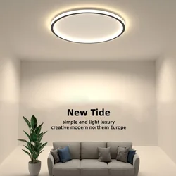 Luz LED de techo moderna para decoración del hogar, lámpara redonda regulable de 20/30/40/50/60CM, accesorio de iluminación blanco y negro para dormitorio y sala de estar