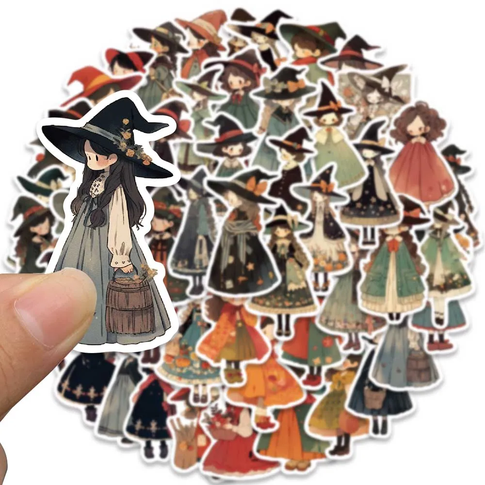 50pcs Cute Cartoon Anime Witches Stickers Pack Vinyl Laptop Decals Phone Guitar Luggage Diary Waterproof Graffiti Toy