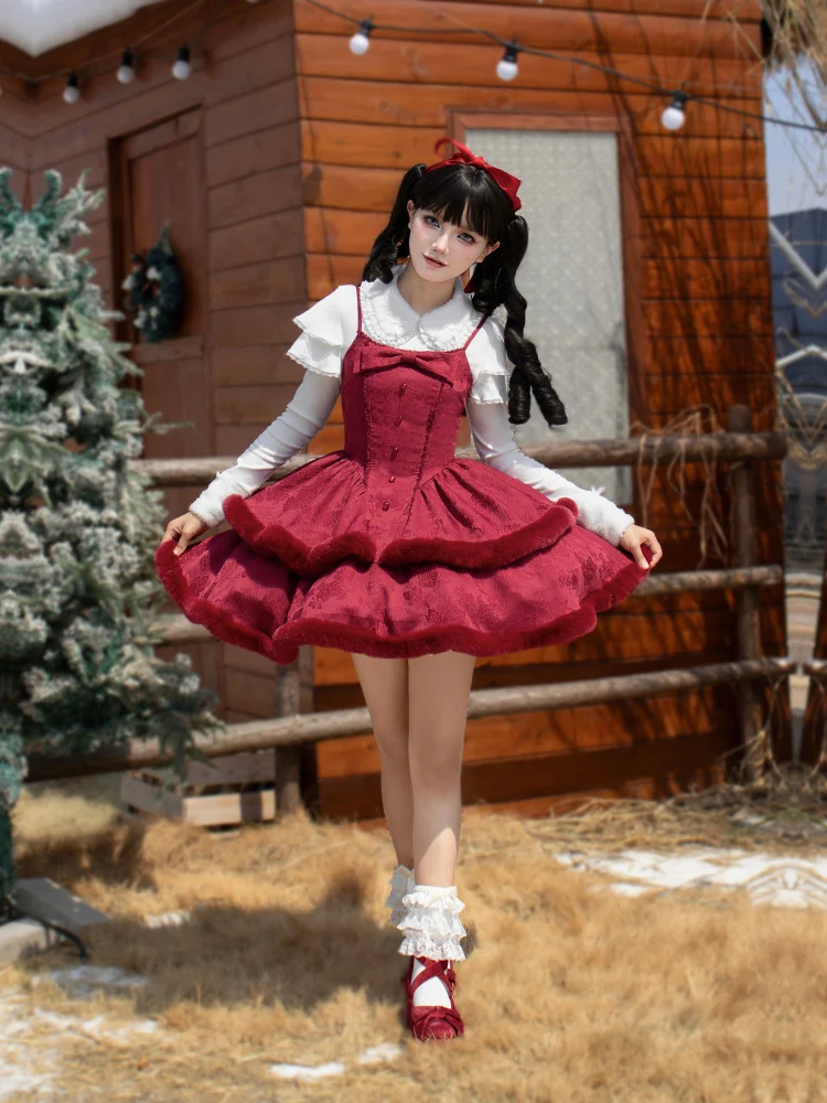 Harajuku Lolita Original Design Shoulder Straps Adjustable Two-stage Waist Two-color Loafer Skirt Autumn And Winter Daily Dress