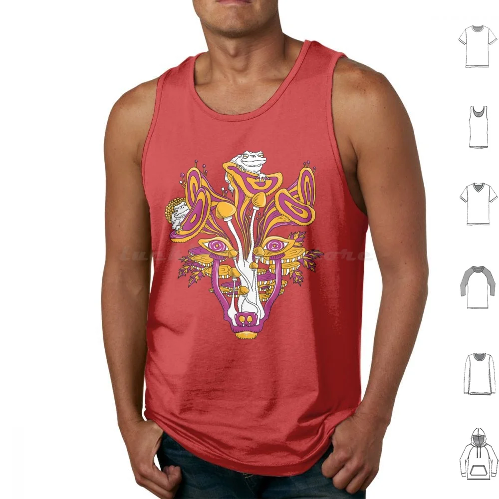 Psychedelic Mushroom Wolf Tank Tops Print Cotton Psychedelic Trippy Shrooms Mushroom Lsd Dmt Acid Trip