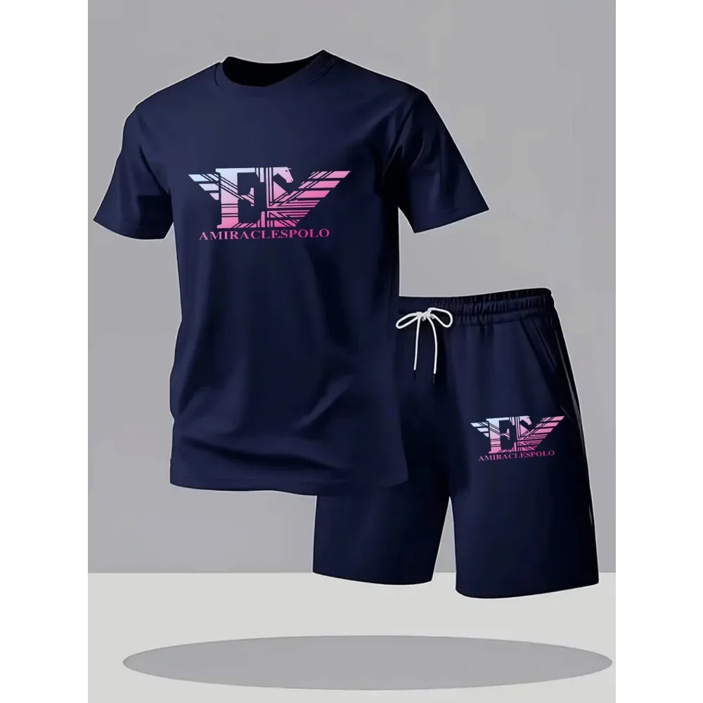 New Men's Casual Fitness Two Piece Set Short Sleeve T-Shirt + Shorts Breathable Quick Dry Running Gym T-Shirts Sets Hot Sale