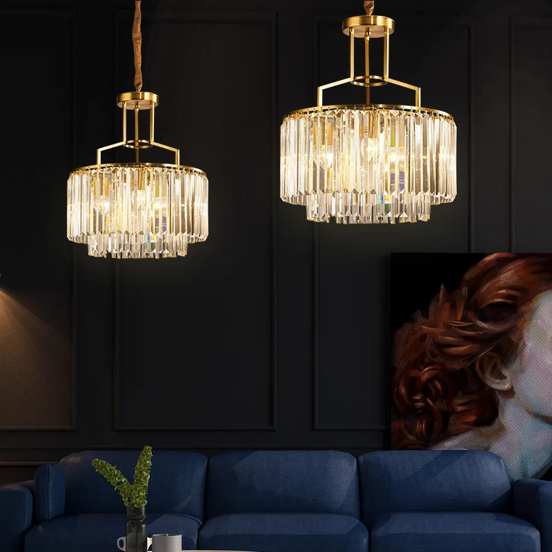 Postmodern, nordisch, schlicht, komplett aus Kupfer, Kristall, Kronleuchter, Wohnzimmer, Esszimmer, warm, leichter Luxus