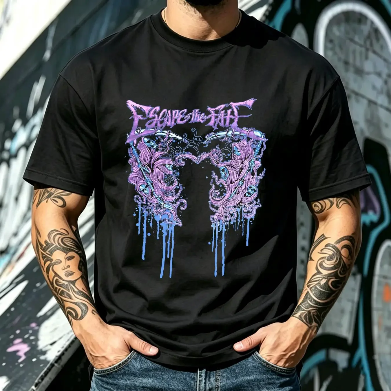 washed T Shirt Escape the Fate Band Black Cotton All Size long or short sleeves vintage Washed Versatile Soft Casual