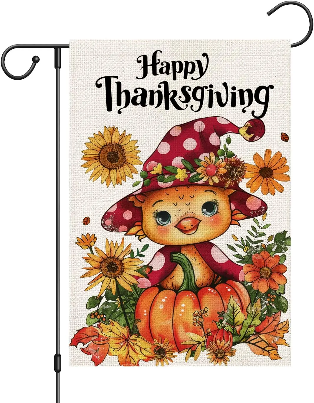 Happy Thanksgiving Turkey Garden Flag 12x18 Inch Double Sided for Outside, Autumn Decorative Pumpkin Flowers Small Fall Outd yyi