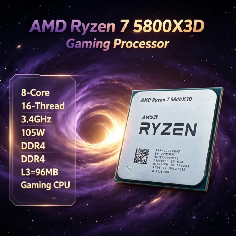 AMD R7 5800X3D 96 MB Ryzen 7 105W Gaming Processor DDR4 3.4 GHz CPU Processor 7nm 8-Core 16-Thread for Office