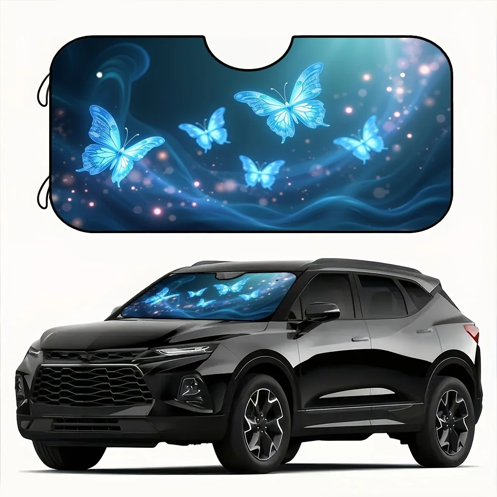 1 قطعة مظلة سيارة مطبوعة على شكل فراشة ، عاكس راي قابل للطي حاجب للزجاج الأمامي لشاحنة الدفع الرباعي ، بوليستر مناسب عالمي F #1