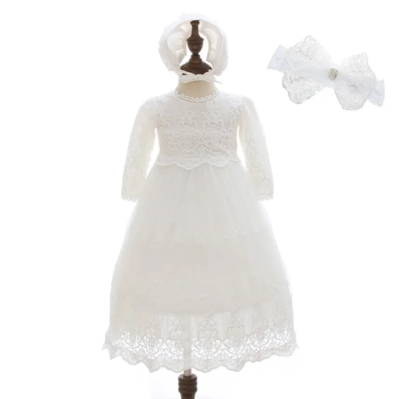 Vintage longo sleve bebê menina baptismo vestidos para meninas 1st ano festa de aniversário casamento batismo bebê infantil roupas bebes