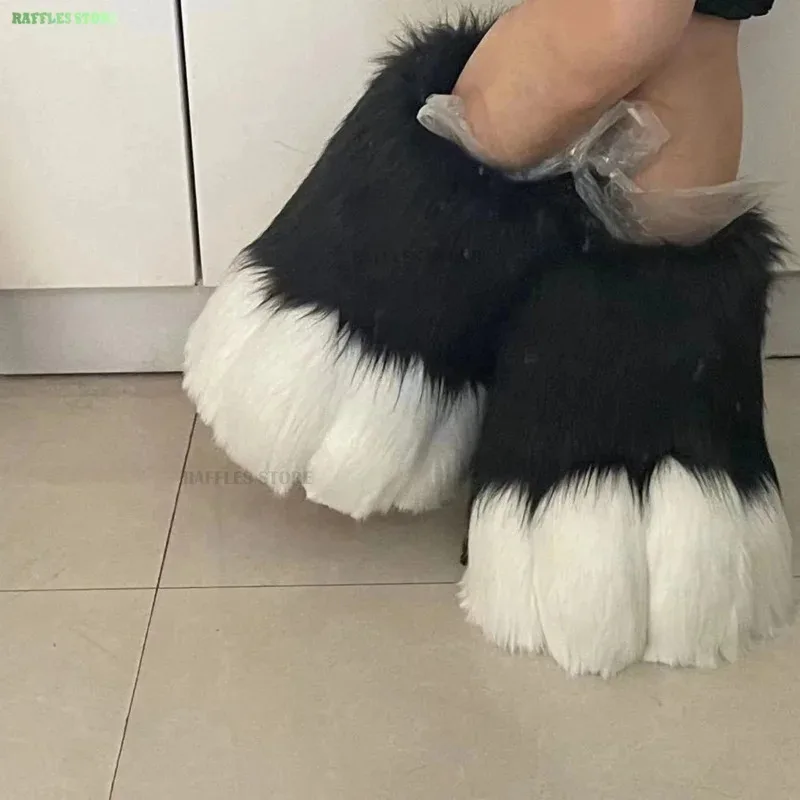 

2025 New Fursuit Paw Shoes Accessories Furry Cosplay Rubbit Cat Boots Cute Fluffy Animal Manga Party Cos Wearable Uni AA