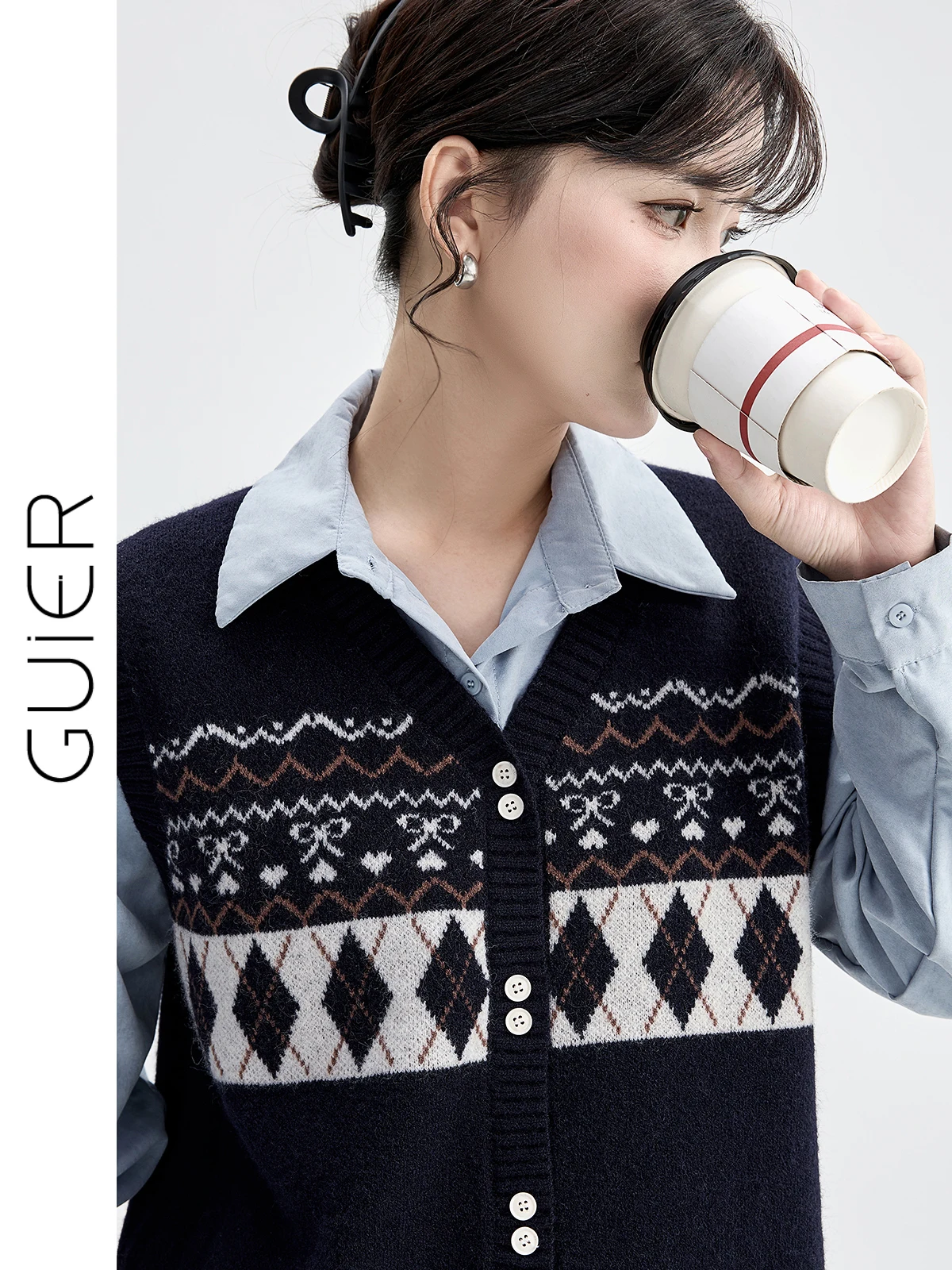 

Женский вязаный жилет Guierv с V-образным вырезом, узором Fair Isle, осенне-зимний, в стиле ретро, стандартной длины, на одной пуговице