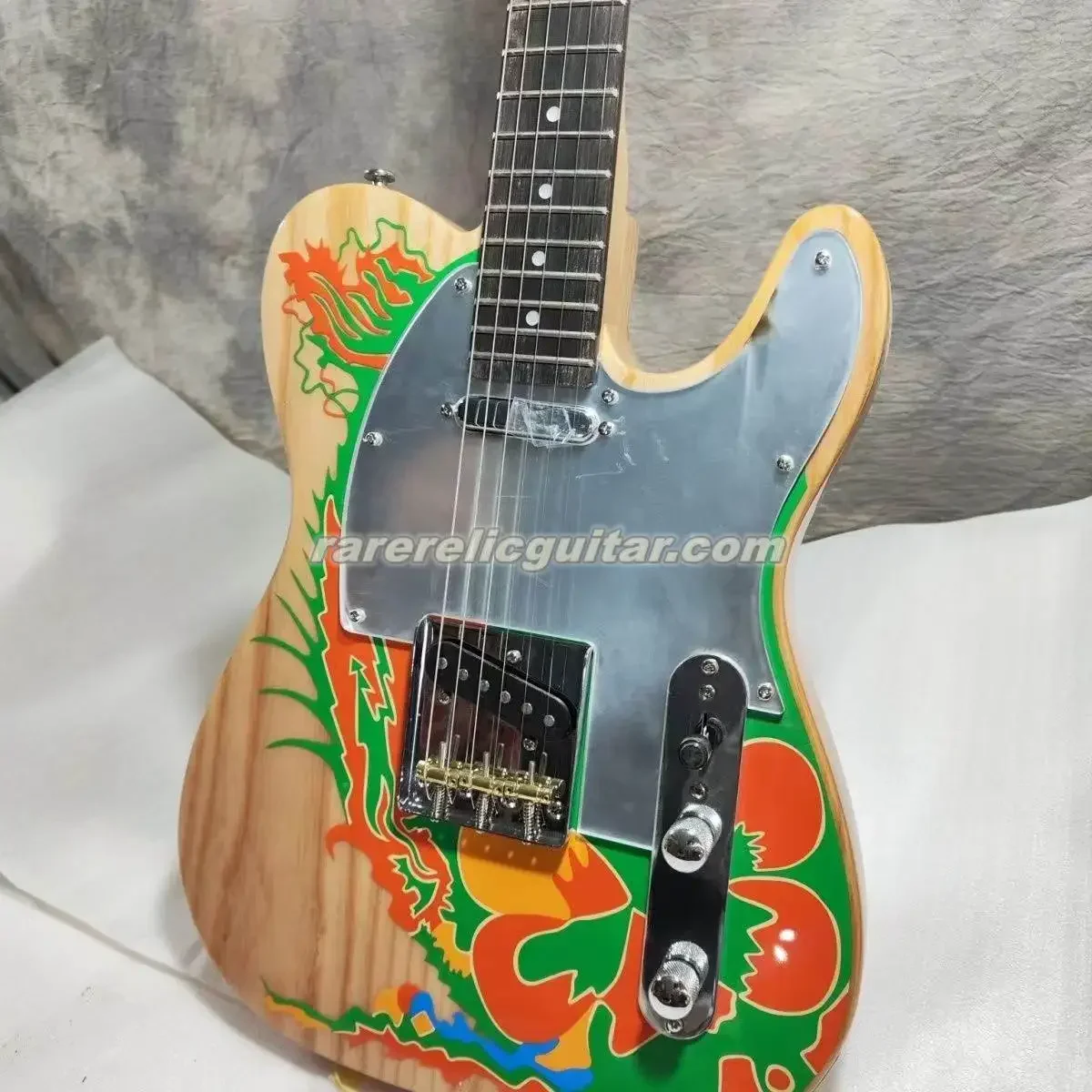 In Stock Satin Natural Ash Body Page Dragon Electric Guitar Rosewood Fingerboard Aluminum Mirror Pickguard Vintage Tuners