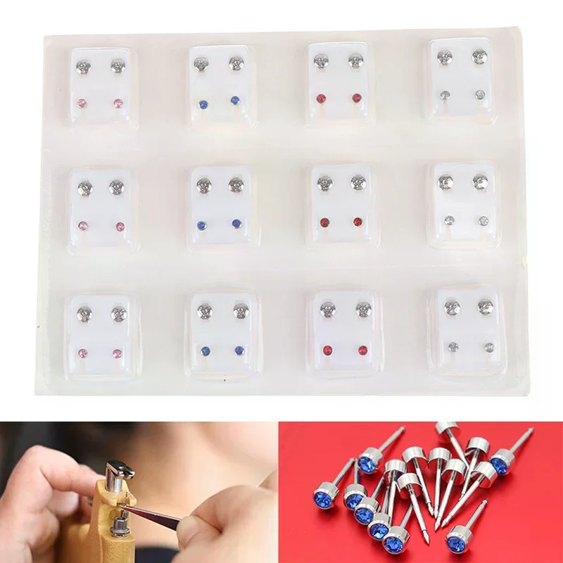 12 Pairs Earrings Piercing Tool Ear Stud Surgical Steel Earrings Jewelry