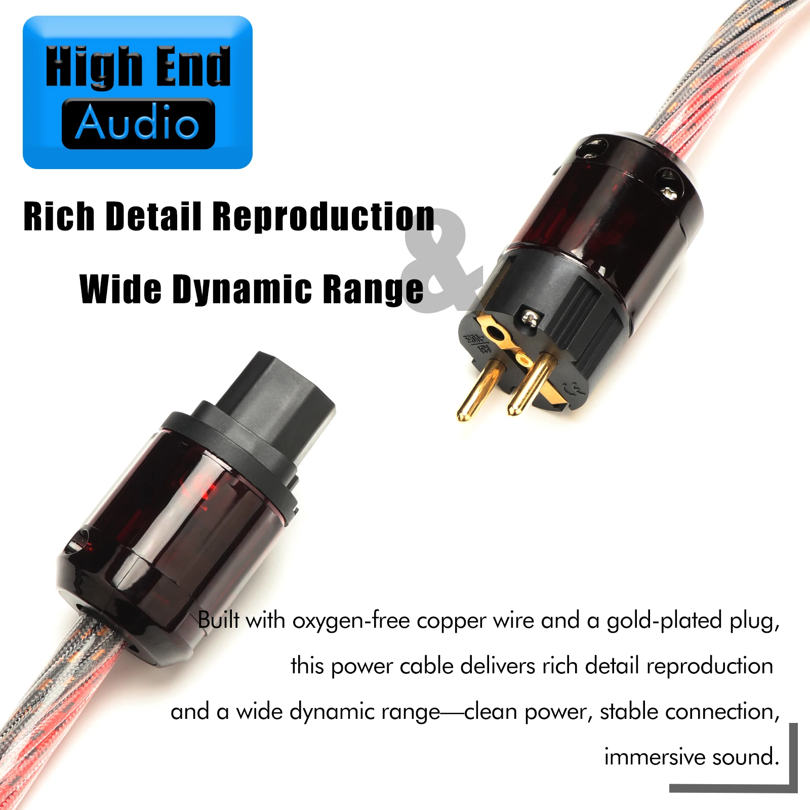 Preffair HiFi 4N OFC Copper EU Standard Power Cord 8 core twisted Conductor Gold-plated power plug for speaker amplifier DVD