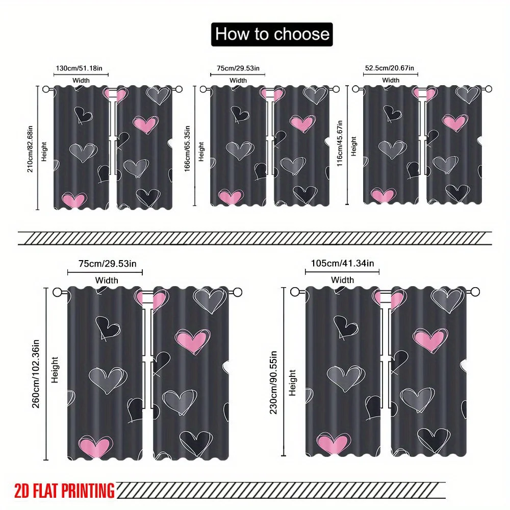 Cute Heart Curtains with Hand Drawn Graffiti Design, Romantic Love Window Drapes for Bedroom, Pink and White Heart Curtains
