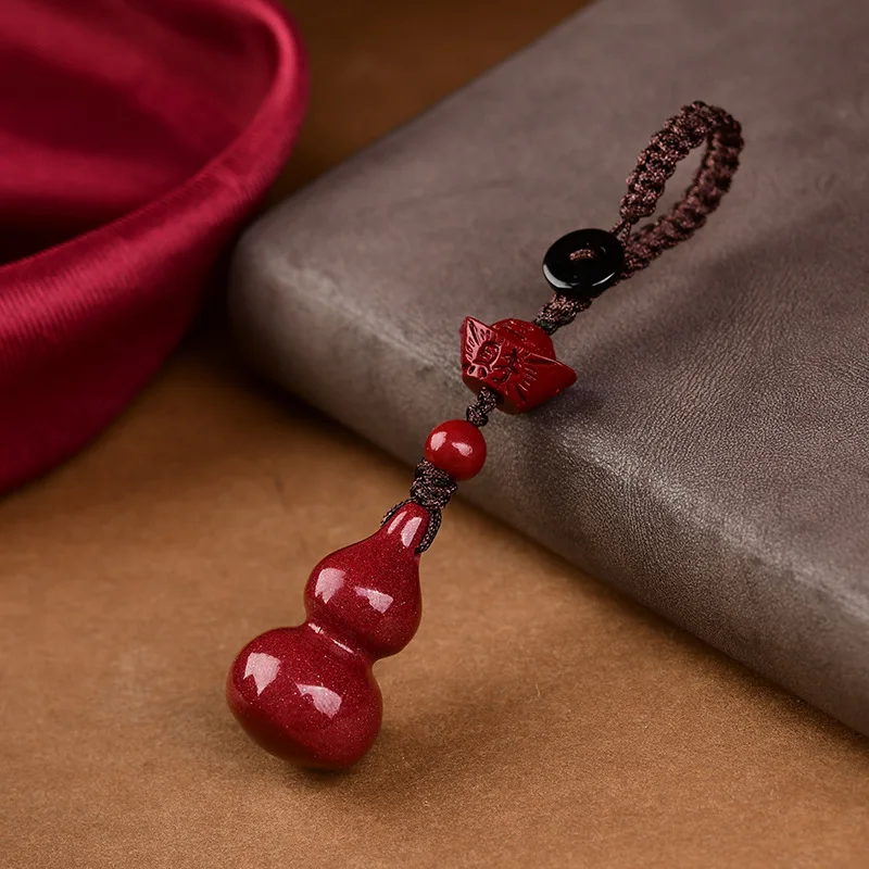 Natural cinnabar cinnabar gourd solid ingot gourd pendant keychain gourd mobile phone chain pendant image 4