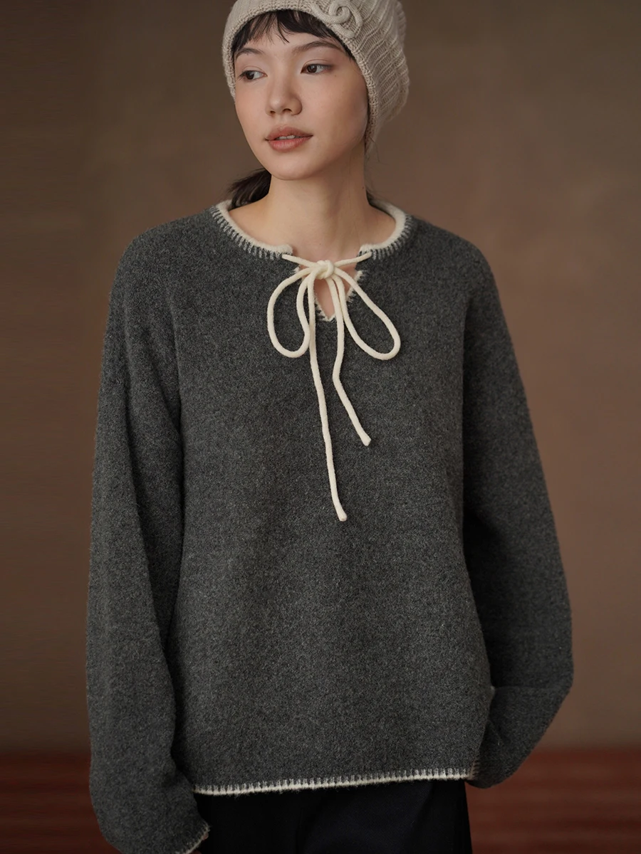 

Свободный вязаный свитер с V-образным вырезом для женщин, из вельвета Cloud Velvet, с поясом, на пуговицах спереди, с длинными рукавами, утепленный шерстяной свитер