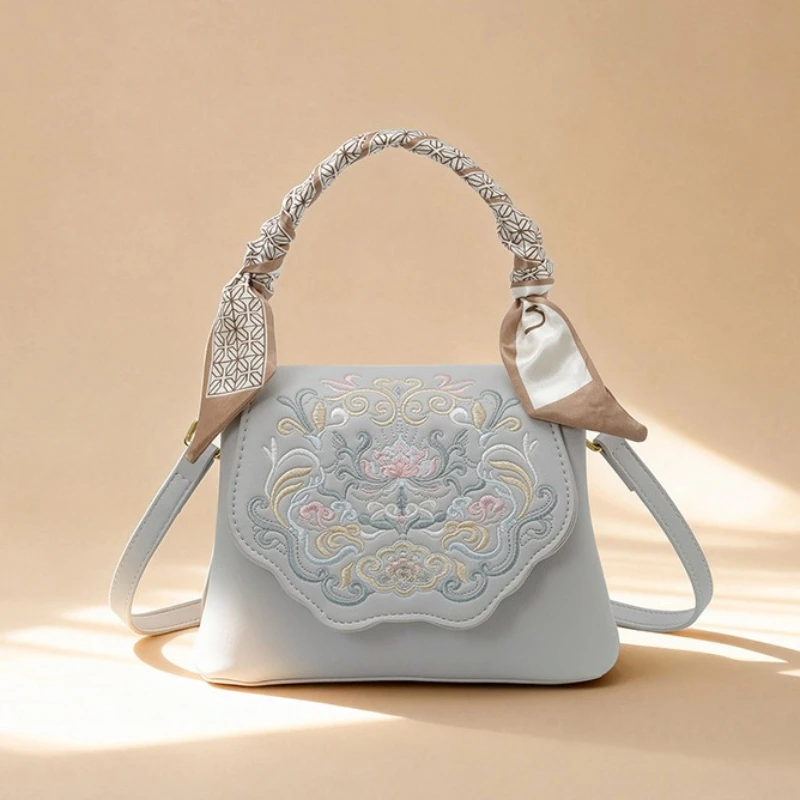 Women's Convertible Crossbody Shoulder Bag with Chinese Floral Embroidery Silk Vintage Unique Elegant Daily Handbag