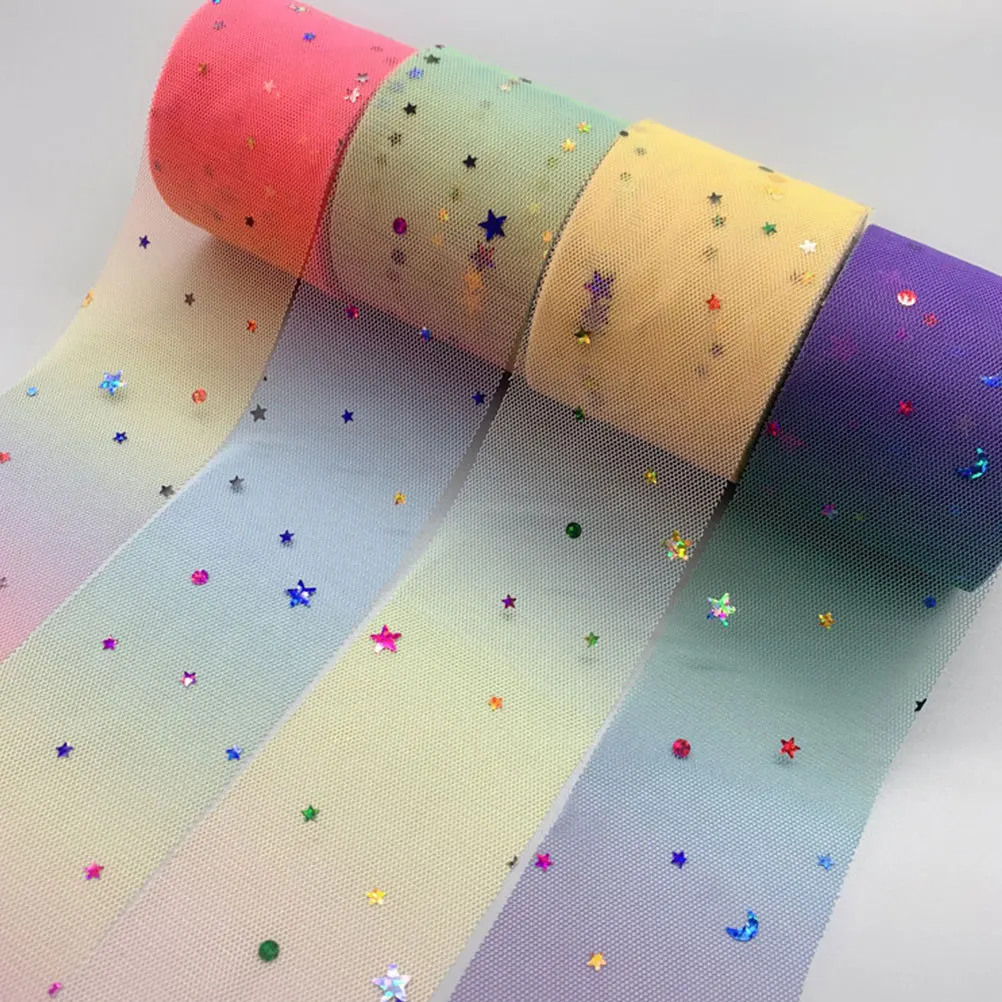 

6Cm Star Moon Rainbow Sequins Gauze Ribbon For Headdress Clothes Diy Decor Premium Lightweight Wedding Party Craft Rosy
