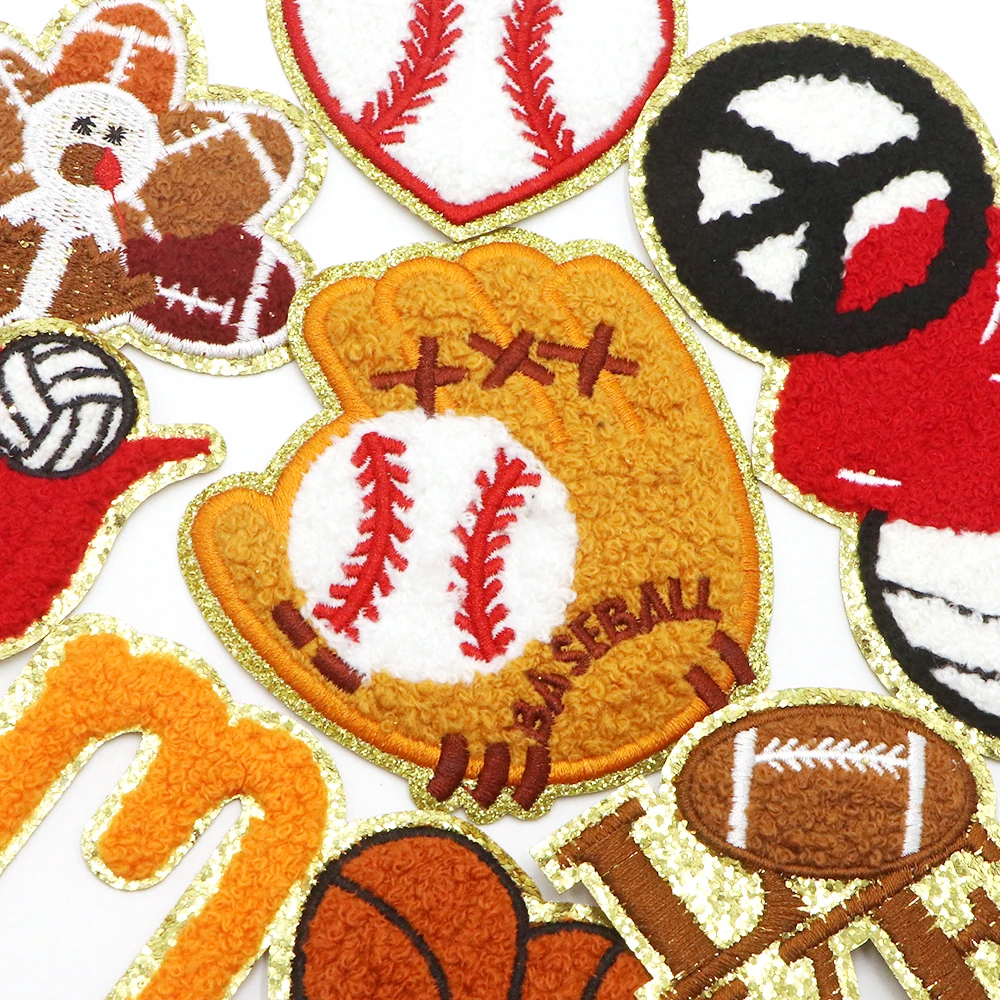 1pc Baseball Basketball Chenille Stickerei Patch Eisen auf Patches für Kleidung Thermo kleber Patches auf Kleidung Jacke Abzeichen – Detail 2