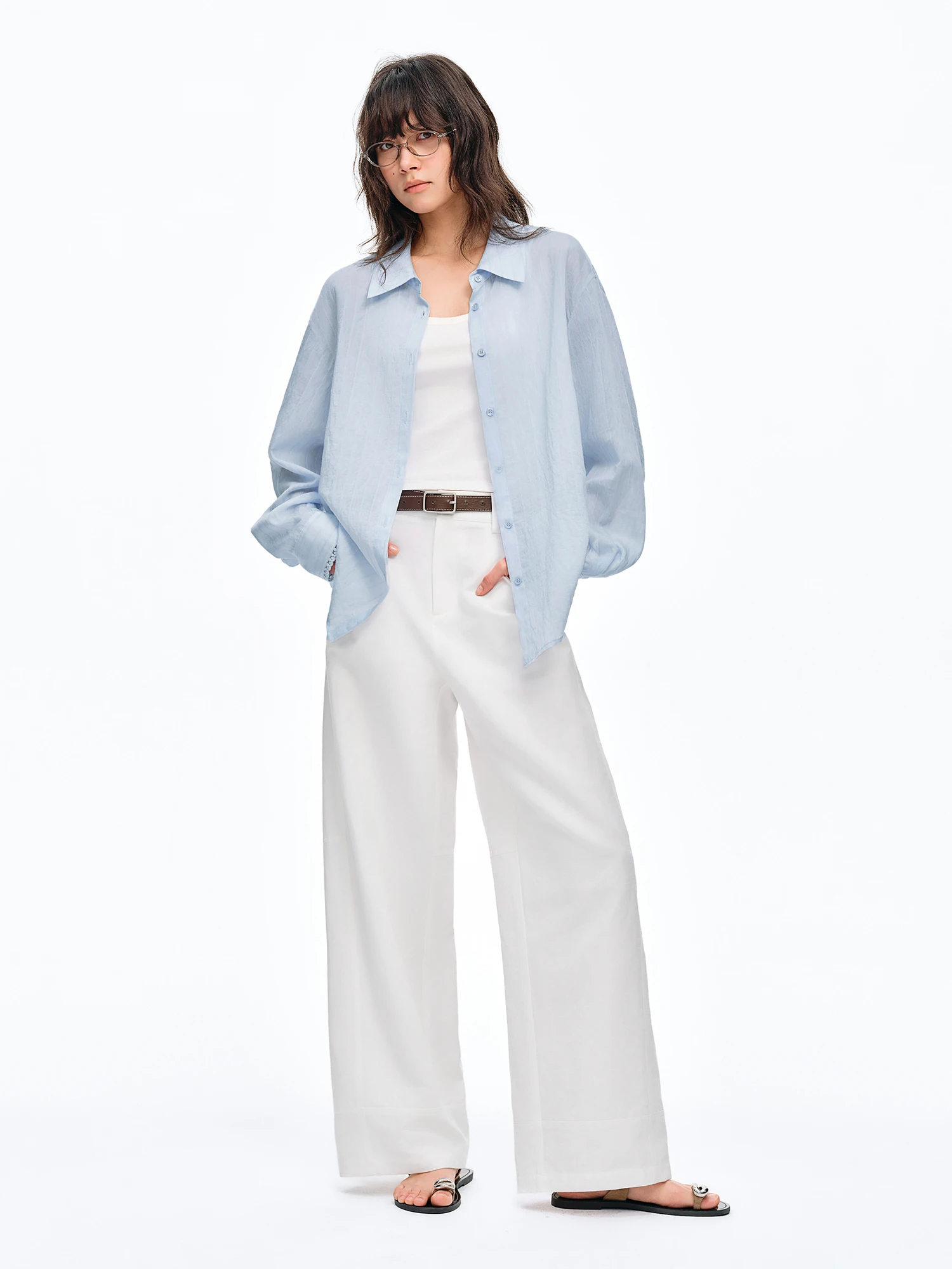 DUSHU 2026 Summer Women's Linen Wide Leg Pants Flowy Relaxed Fit Palazzo Trousers for Office Commute & Elevated Casual Style