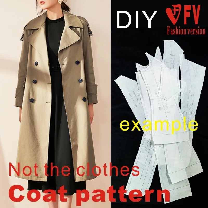 Pattern making women's British style lace-up trench coat pattern clothing sewing drawings 1:1 coat pattern BFY-338