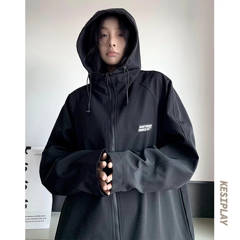 

Мужская куртка с капюшоном для весны и осени, свободная, для активного отдыха, в стиле американского пилота, водонепроницаемая, из полиэстера, с длинными рукавами, на молнии