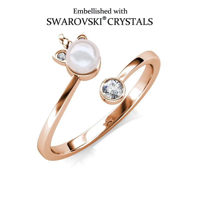 Daisini Super Shiny Pearl Crystals From Swarovski 18k Gold Plated Unicorn Shape Brass Opening Rings for Women Gifts