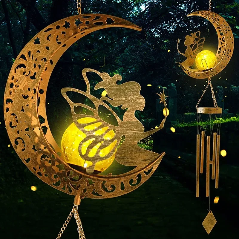 New Solar Moon Star Wind Chime Light Animal Shape Lamp Iron Sun Lawn Floodlight Outdoor Garden Decoration Waterproof Garden Lamp