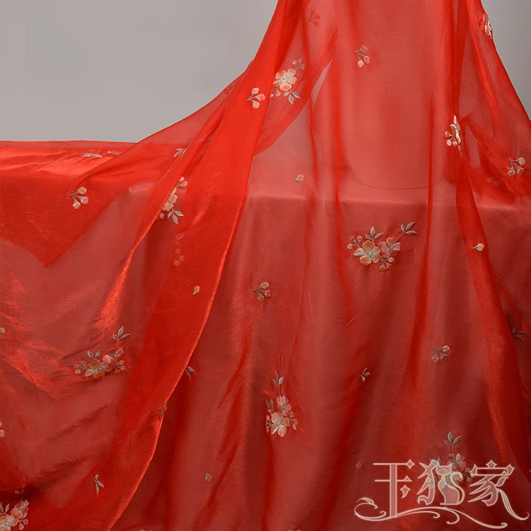 Chinese Style Embroidery Flower Chiffon Fabric For Fashion Dress Designer Handmade DIY Accessories By the meter