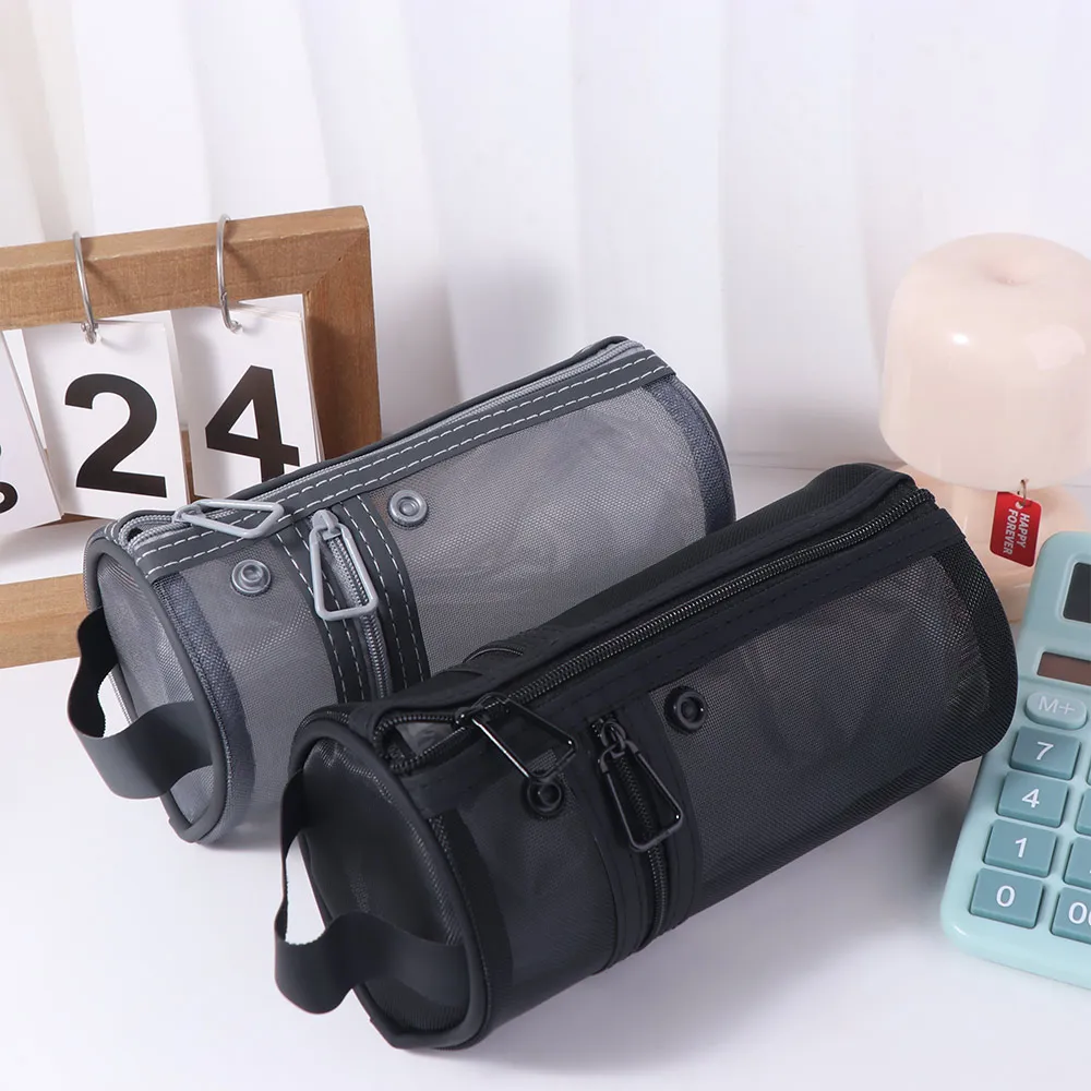 Sac de rangement Simple pour pinceaux de maquillage, sac porte-stylo en maille verticale Portable, organisateur de rangement de papeterie à fermeture éclair debout