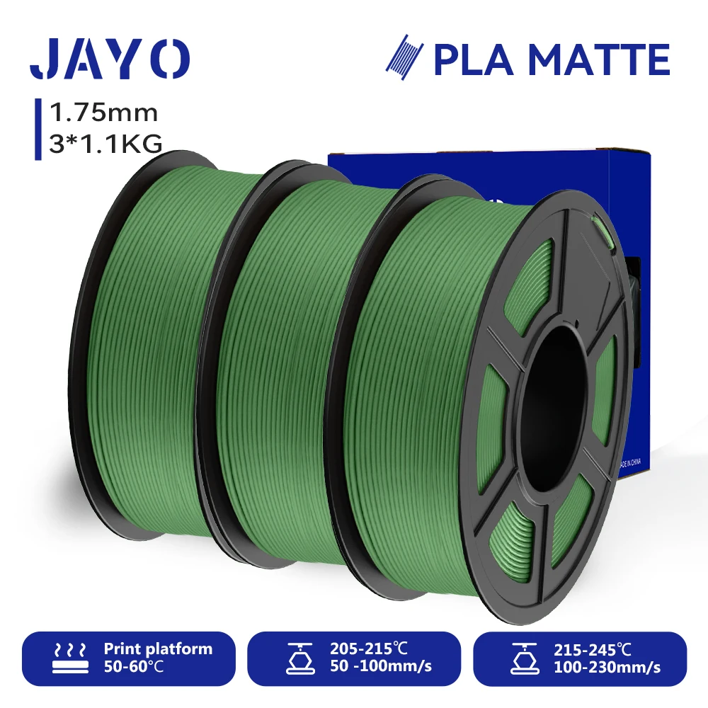 JAYO 3D-Drucker-Filament, PLA, matt, 1,75 mm, ordentlich gewickeltes 3D-Filament, PLA 1,1 kg, glatte, matte Oberfläche, 3D-Druckmaterialien