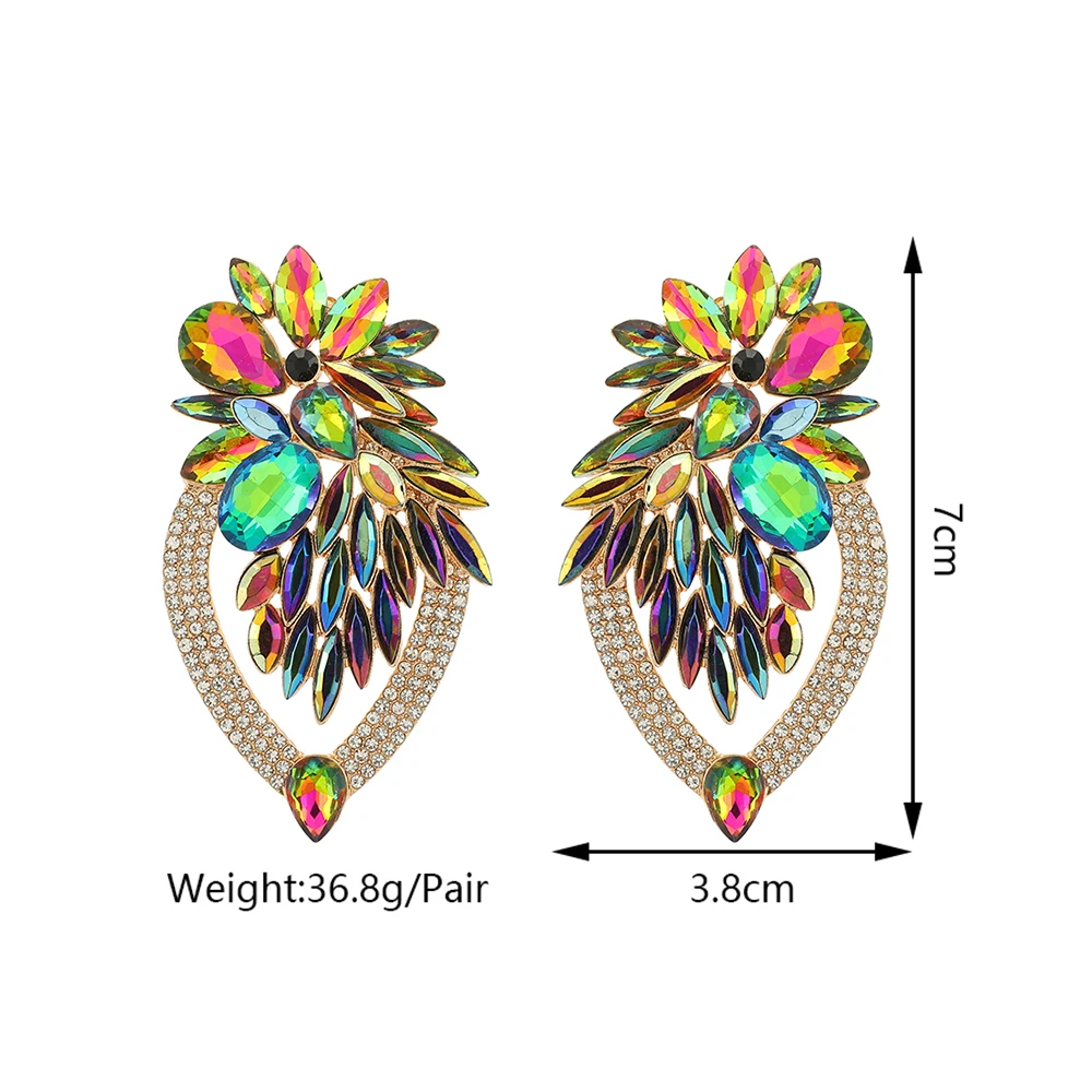 Charm Luxury Shiny Geometric Crystal Glass Decor Big Stud Earrings For Women Sexy Elegant Fashion Jewelry Statement Accessories