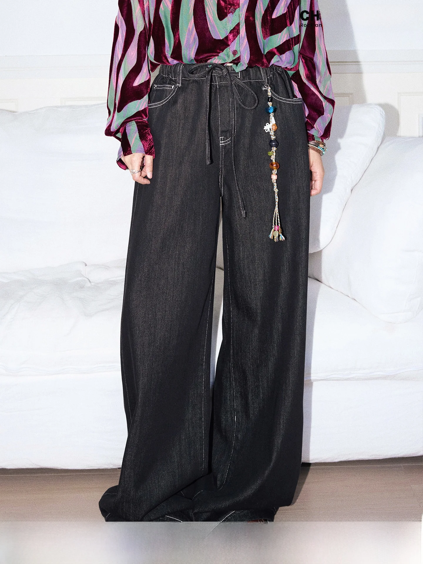 

Джинсы Chtry Girl X4 Casual Bla из денима с эластичным поясом, слегка эластичные, для повседневной носки, подчеркивающие фигуру, свободного кроя, с низкой посадкой