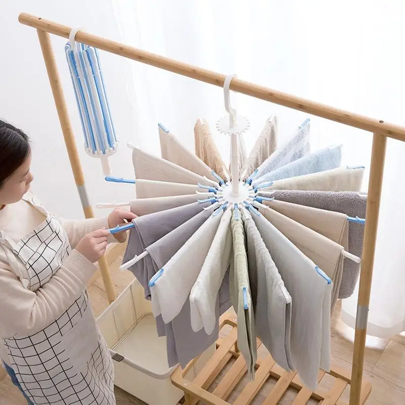 1 Pc 20 Clips Umbrella Shape Drying Rack Windproof Foldable Rotating Clothes Organizer for Kids Towels Socks Underwear Hangers