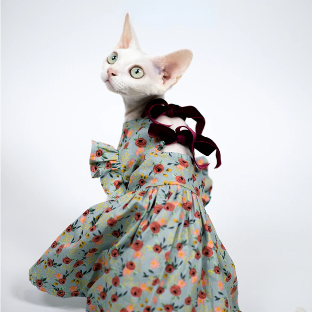 

Luxury Sphynx Cat Dress Summer Fancy Dress for Hairless Cat Sphynix Cat Costome Clothes Flower Evening Dress for Kittens Skirt