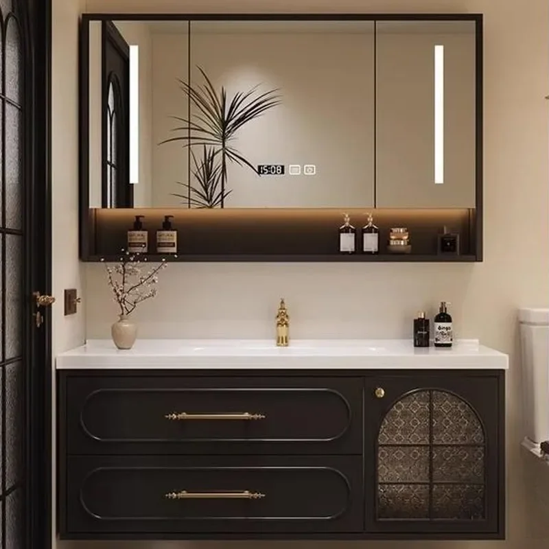for French Oak Paint Bathroom Cabinet Retro Ceramic Integrated Wash Basin Toilet Washbasin Cabinet Combination