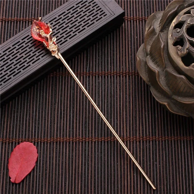 Vintage Chinese Style Hanfu Hair Stick Women Metal Glaze Hair Fork Chopsticks Hairpin Woman Jewelry Hair Clip Accessories