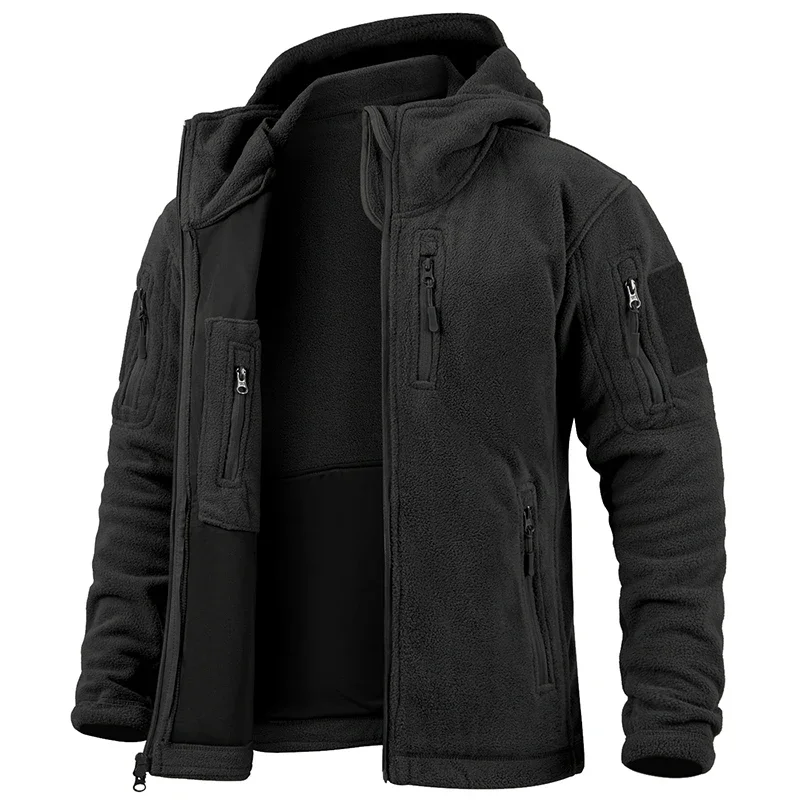 Heren jachtfleecejack Wandelen Jagen Outdoor Fleece tactische jas Winter Warm Militaire hoodies met volledige ritssluiting Multi-zakken