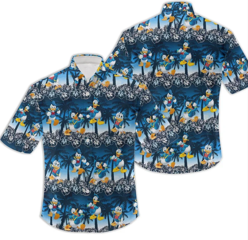 2024 Disney Donald Duck Men and Women Hawaiian Shirt Donald Duck Shirthawaiian Shirt Flowers Aloha Beach Shirts Summer Shirt