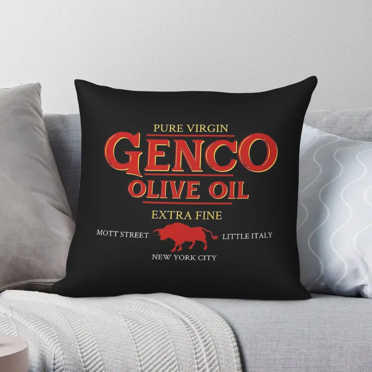 Capa de Almofada Quadrada Genco Olive Oil Godfather em Poliéster, Linho e Veludo com Estampa e Zíper, Decorativa para Quarto, 18 polegadas