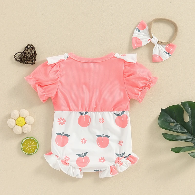 

Toddler Baby Girl Romper Summer Clothes Outfit Short Sleeve Fruit Print Jumpsuit with Headband