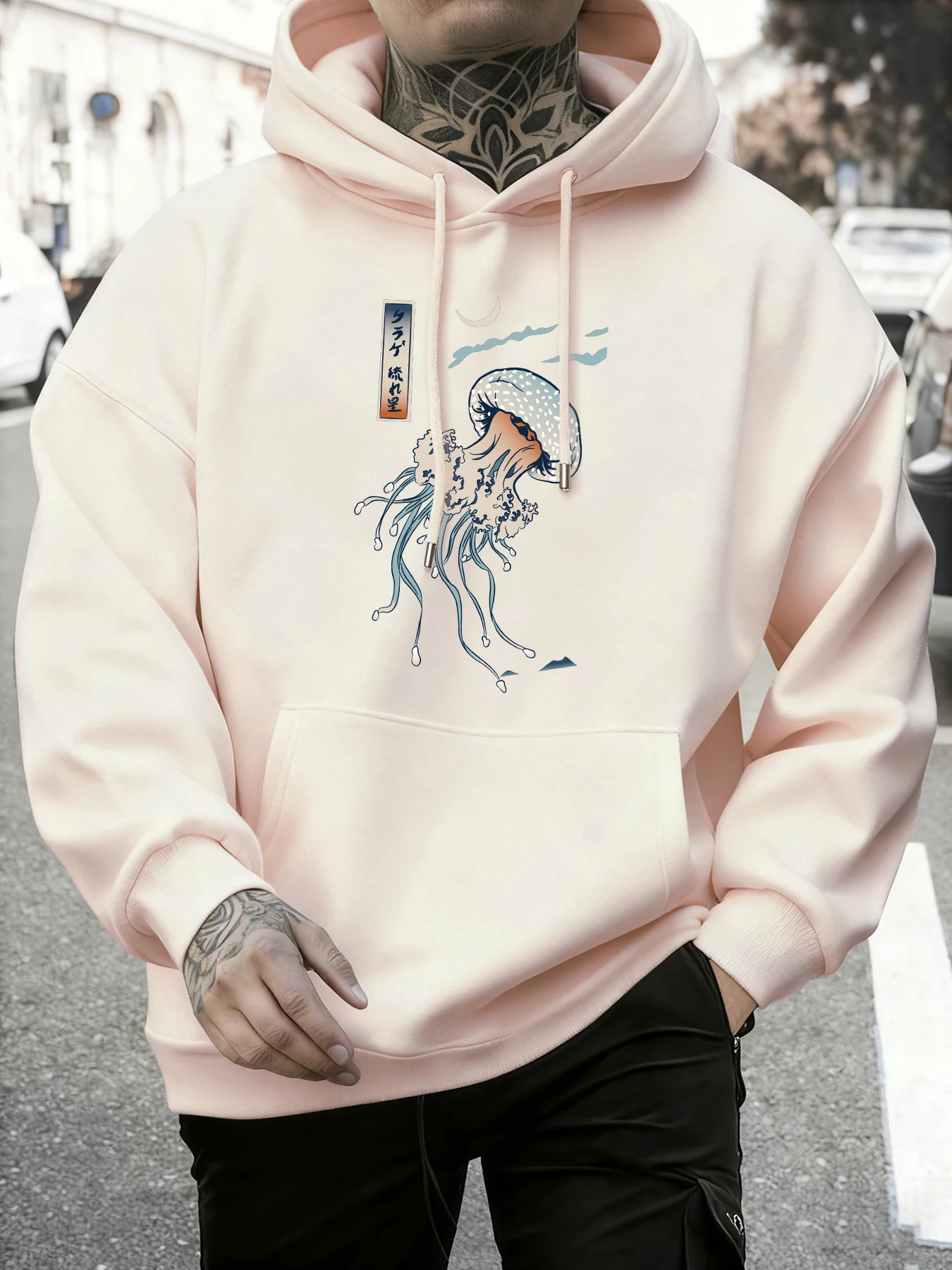 Jellyfish Under The Moonlight Herrenpullover Hip Hop Mode Sportbekleidung Herbst Fleece Lose Kleidung Unisex Lässige weiche Hoodies