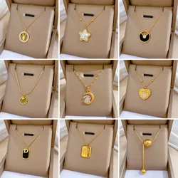Trendy Gold Color Stainless Steel Rabbit Heart Necklaces For Women Star Beads Letter D Circle Pendant Clavicle Chain Jewelry