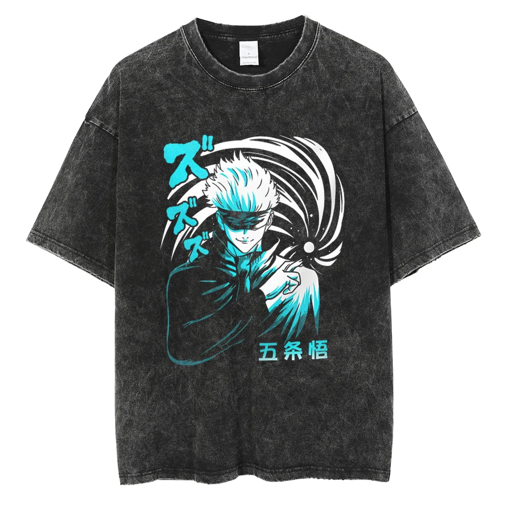

Gojo Satoru Anime Jujutsu Kaisen Men Harajuku Vintage Cotton Washed T-shirt Streetwear Oversized Women Short Sleeve Loose Unisex