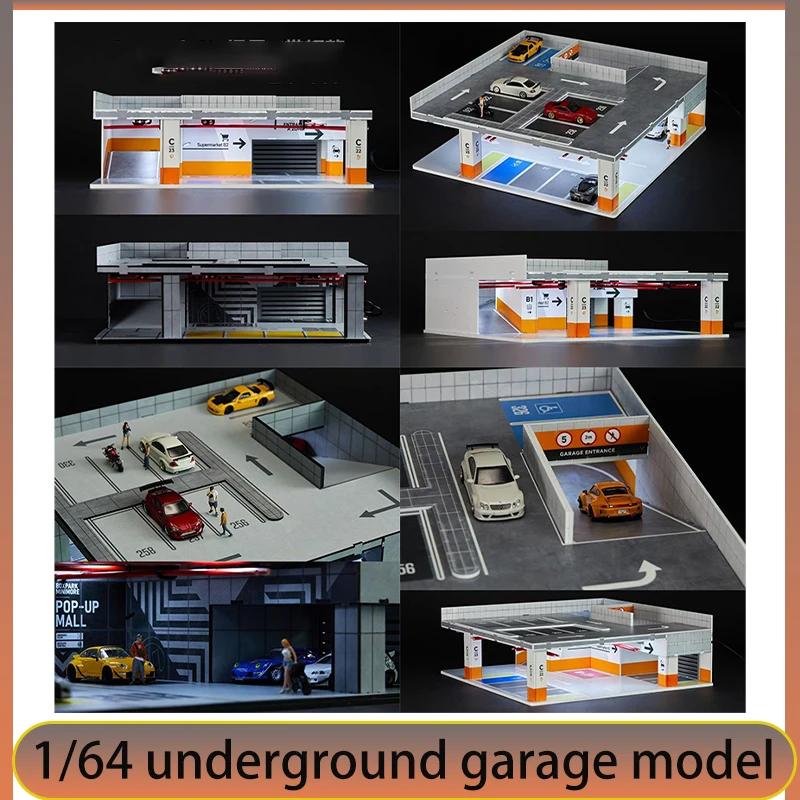 1/64 Underground Garage Splicing Series Car Storage Assembly Scene Model with Lights