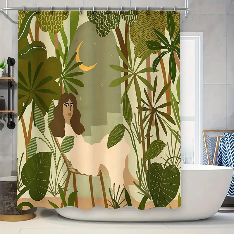 Botanical Shower Curtain Nature Forest Trees Plants Greenery Bathroom Decor Vintage Floral Fern Leaves Backdrop Artistic Home Te